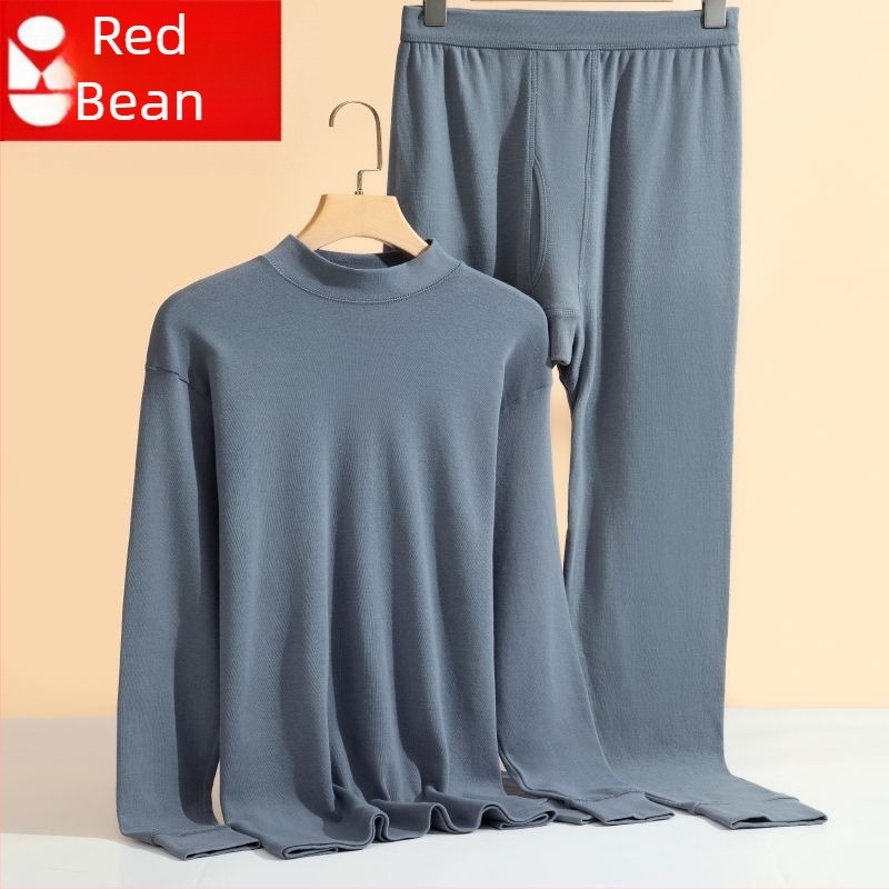 Red Bean muški jesenski komplet od 100% pamuka, opuštenog kroja, visok ovratnik, velika veličina, crvena