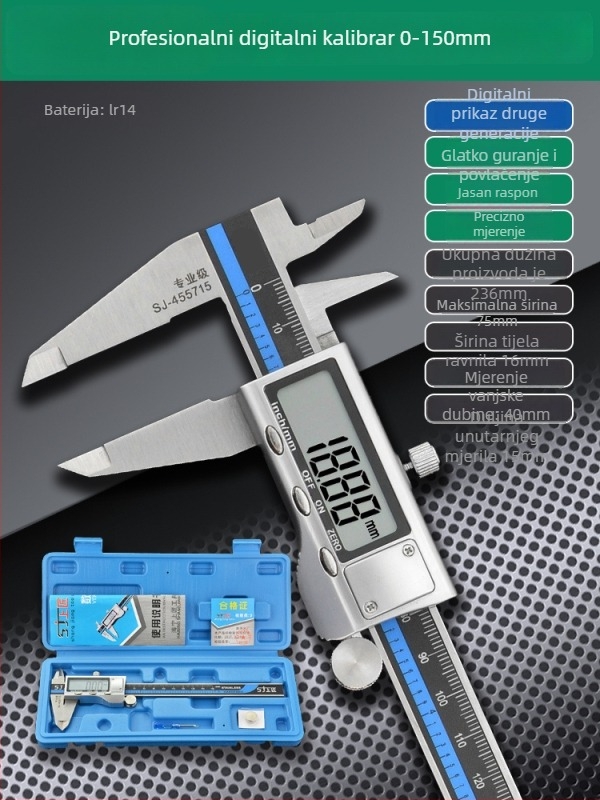 Vernier mjerač s digitalnim zaslonom - visoka preciznost, nehrđajući čelik, industrijska kvaliteta, mjerenje visine i dubine