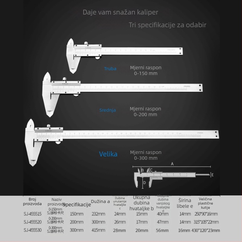 Vernier mjerač s digitalnim zaslonom - visoka preciznost, nehrđajući čelik, industrijska kvaliteta, mjerenje visine i dubine