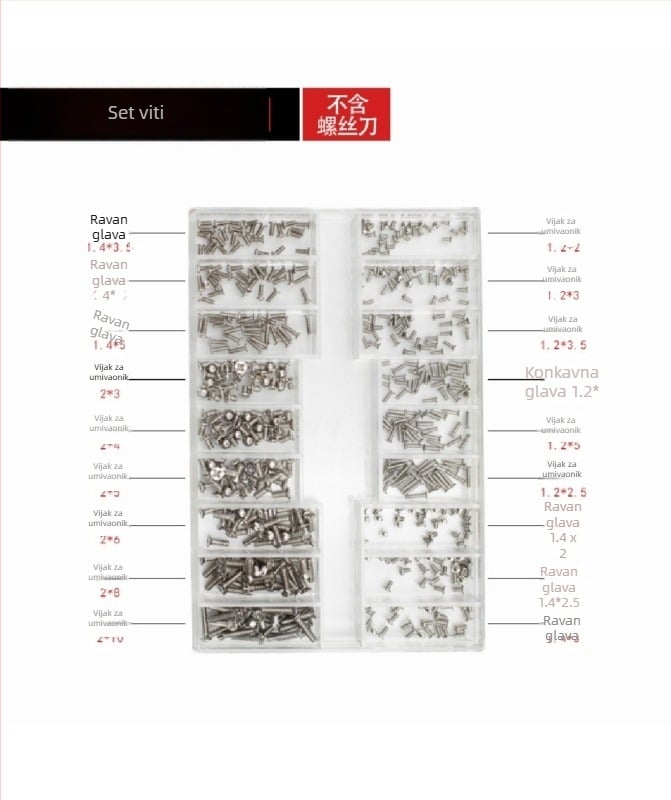 Set mikro vijaka za satove, okvire naočala i notesnike — ugljikova čelika, Gb834 standard