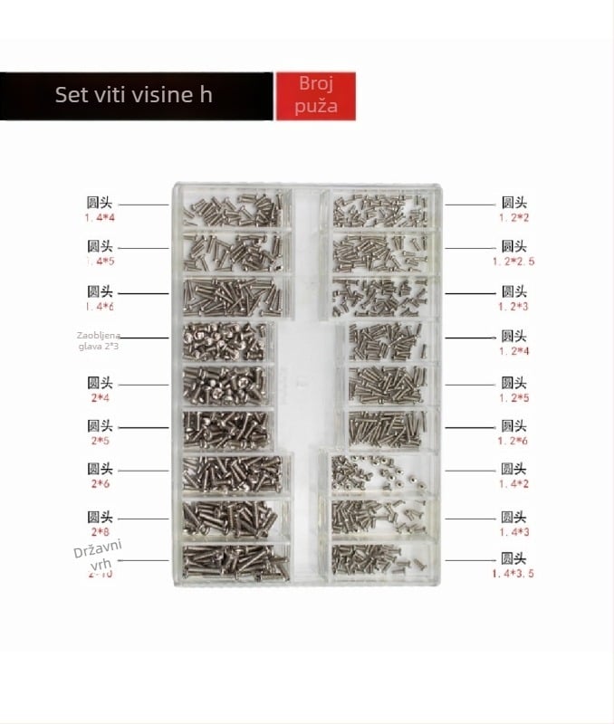 Set mikro vijaka za satove, okvire naočala i notesnike — ugljikova čelika, Gb834 standard