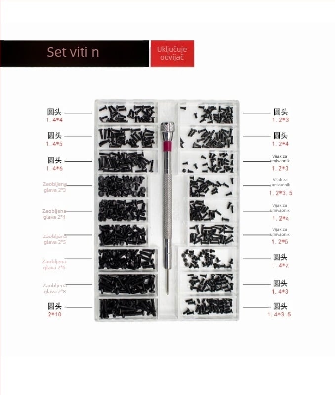 Set mikro vijaka za satove, okvire naočala i notesnike — ugljikova čelika, Gb834 standard