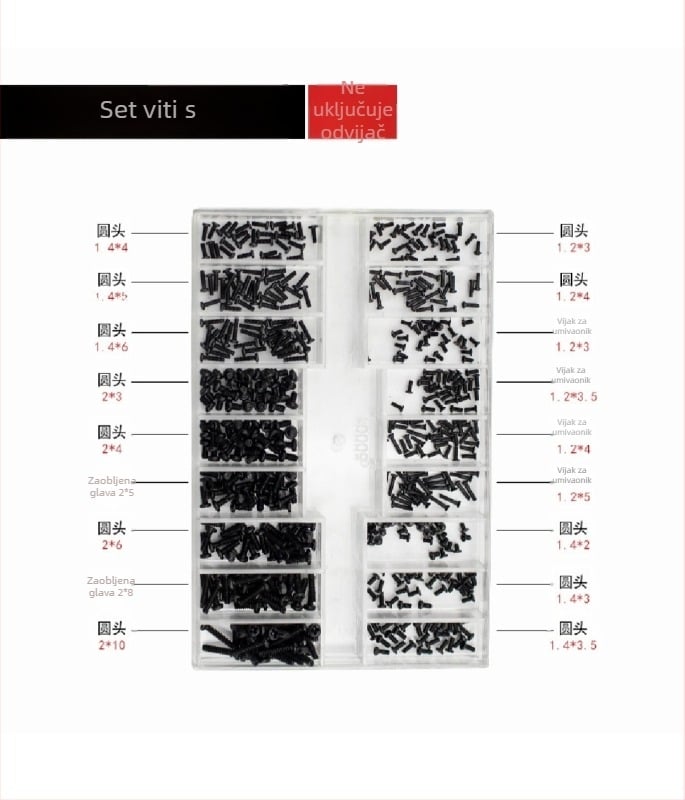 Set mikro vijaka za satove, okvire naočala i notesnike — ugljikova čelika, Gb834 standard