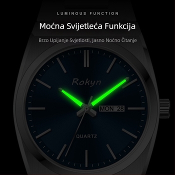 Ultra-tanki luksuzni muški sat, kvarcni mehanizam, vodootpornost 30 m, dvostruki kalendar s prikazom dana, kućište i remen od nehrđajućeg čelika