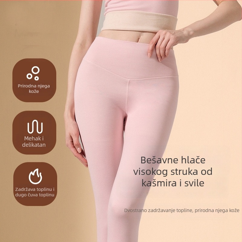 Ženske termo leggings s visokim strukom, podizanje bokova, bezšivne, s baršunastom podstavom, za proljeće i jesen, za unutarnje ili vanjsko nošenje