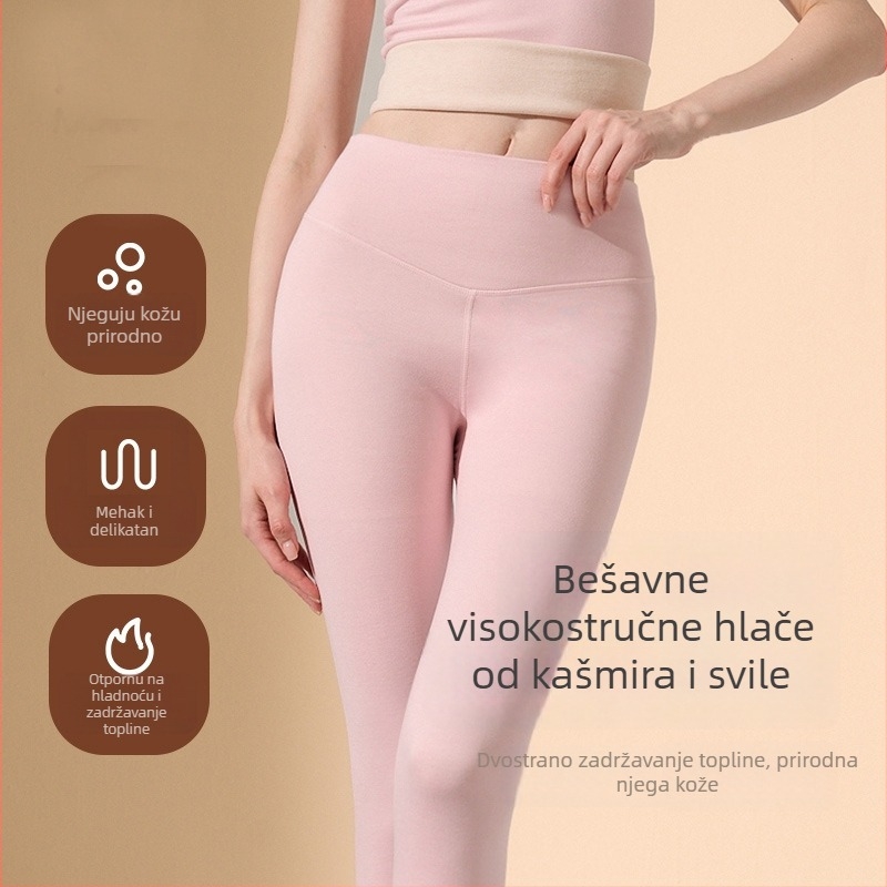 Ženske termo leggings s visokim strukom, podizanje bokova, bezšivne, s baršunastom podstavom, za proljeće i jesen, za unutarnje ili vanjsko nošenje