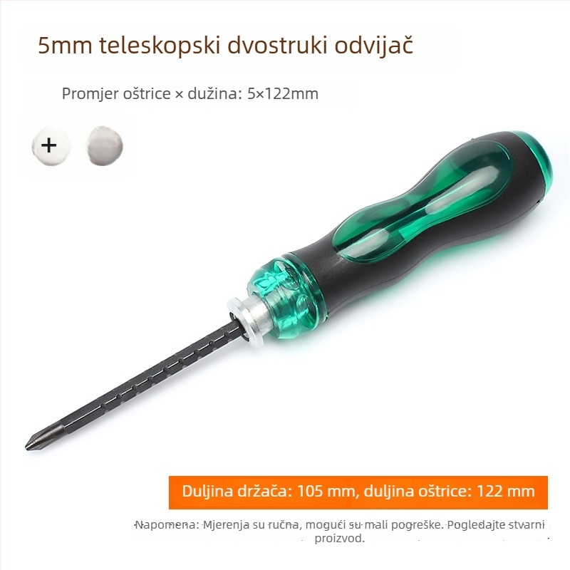 Set odvijača s dvostrukom glavom i izvučnim malim odvijačem, Torx, Philips i ravni vrh; CR-V čelik, magnetni, neizolirano, držač PP, težina 0.1