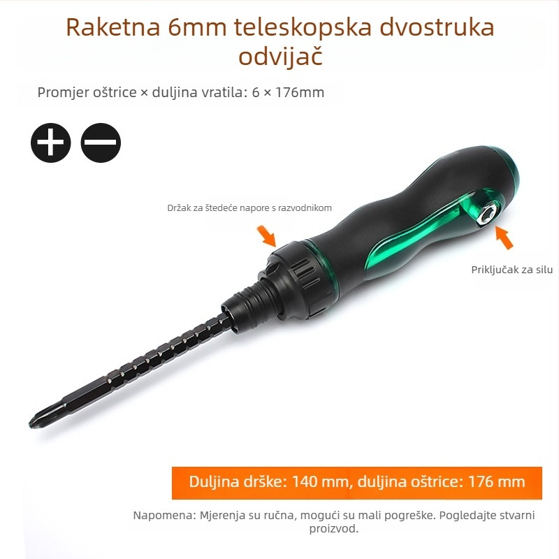 Set odvijača s dvostrukom glavom i izvučnim malim odvijačem, Torx, Philips i ravni vrh; CR-V čelik, magnetni, neizolirano, držač PP, težina 0.1