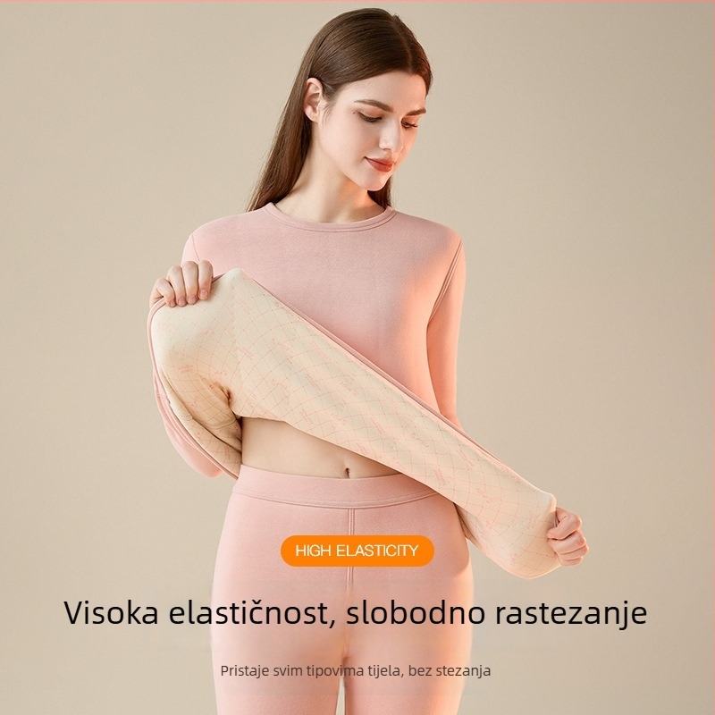 Žensko termalno donje rublje s punjenjem od vune, novi zimski model 2025, s flisom, plus veličina, dugi rukavi, top za jesen