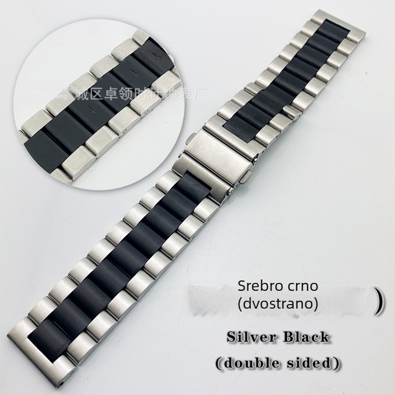Čelična narukvica za sat s preklopnom kopčom, kompatibilna s Apple Watch, Samsung Watch4 i Huawei GT3; težina oko 106 g; predstavljena 2020.