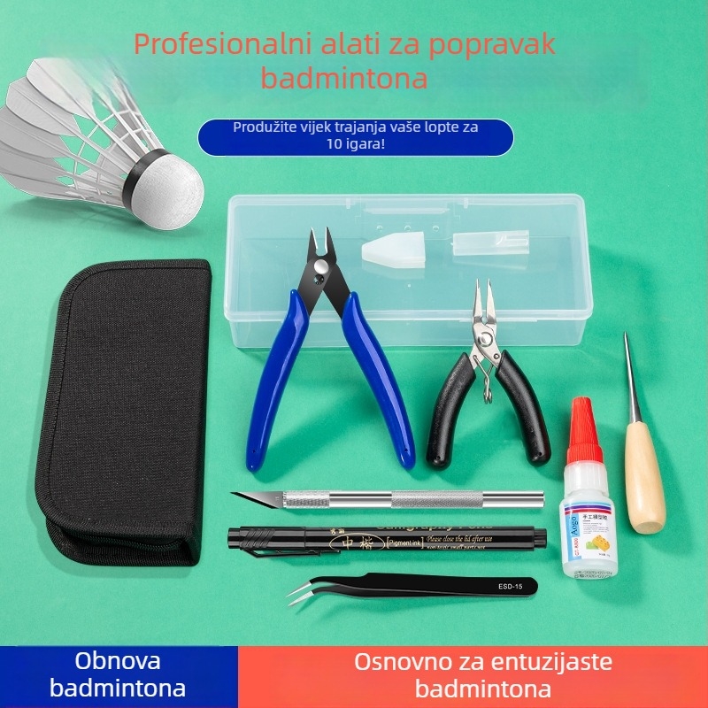 Set alata za popravak reketa za badminton, 9-dijelni set, kutija s alatima, za kućnu upotrebu