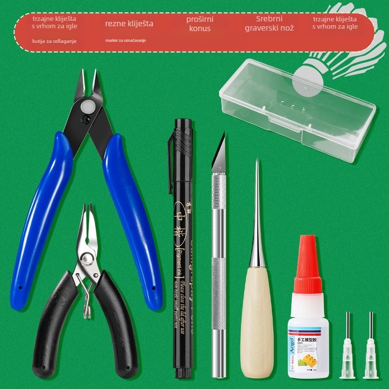 Set alata za popravak reketa za badminton, 9-dijelni set, kutija s alatima, za kućnu upotrebu