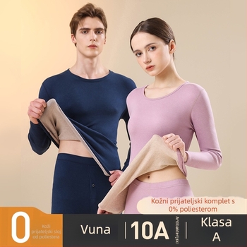 Vuneni termalni komplet donjeg rublja za muškarce i žene, ugodan na dodir, debljine 251–300 g/m², okrugli izrez, dugi rukav, gornji dio i hlače, jednostavni bazni sloj za jesen-zimu, unisex