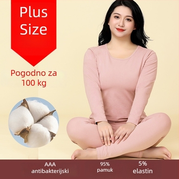 Set termo donjih rublja od 100% pamuka za žene, plus veličina, tanak jesenski top i hlače