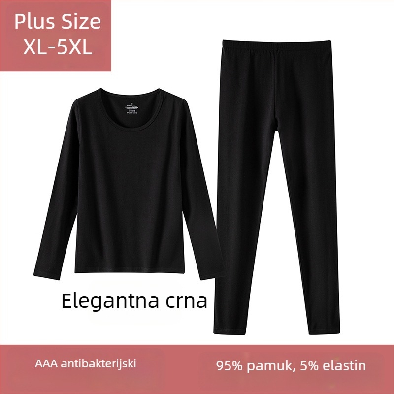 Set termo donjih rublja od 100% pamuka za žene, plus veličina, tanak jesenski top i hlače