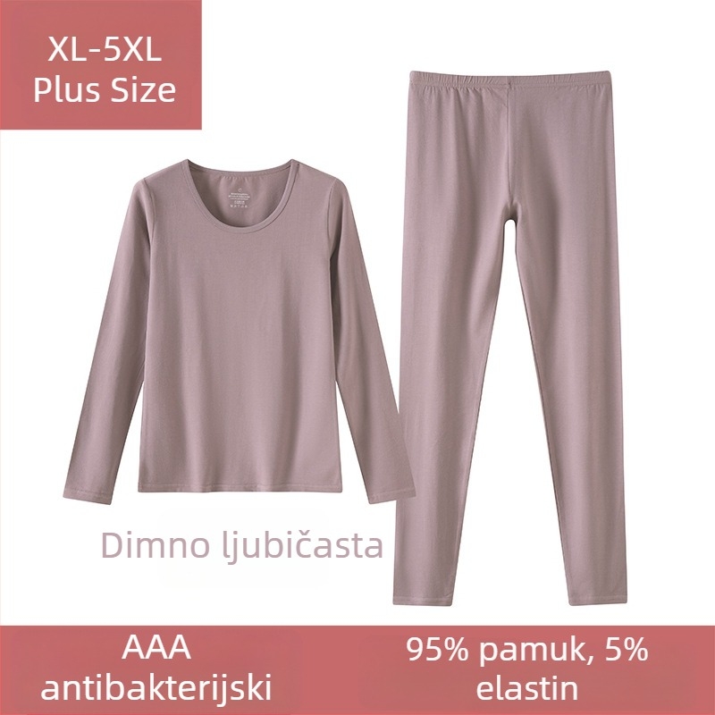Set termo donjih rublja od 100% pamuka za žene, plus veličina, tanak jesenski top i hlače