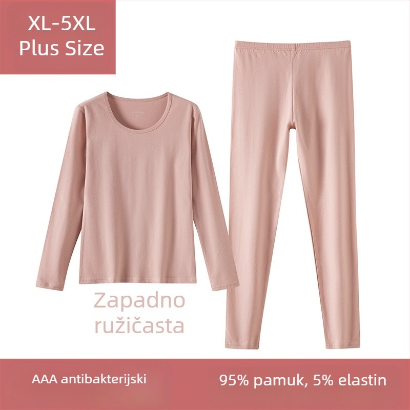 Set termo donjih rublja od 100% pamuka za žene, plus veličina, tanak jesenski top i hlače