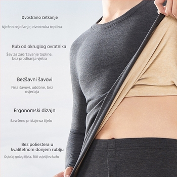 Muški termalni komplet od Derong cashmere-silk, antibakterijski, ekstra debeli dvostruki sloj tkanine (301–350 g/m2), V‑izrez, baza ili vanjski sloj, za jesen-zimu