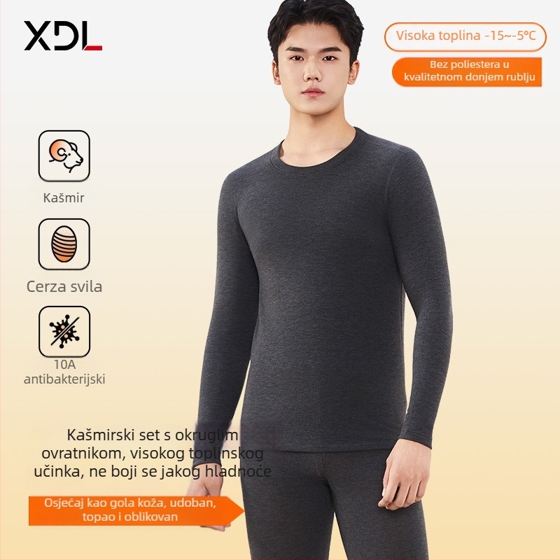 Muški termalni komplet od Derong cashmere-silk, antibakterijski, ekstra debeli dvostruki sloj tkanine (301–350 g/m2), V‑izrez, baza ili vanjski sloj, za jesen-zimu