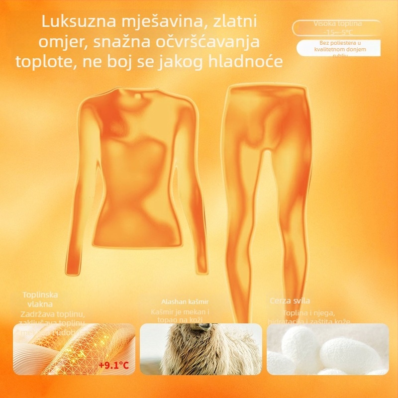 Muški termalni komplet od Derong cashmere-silk, antibakterijski, ekstra debeli dvostruki sloj tkanine (301–350 g/m2), V‑izrez, baza ili vanjski sloj, za jesen-zimu