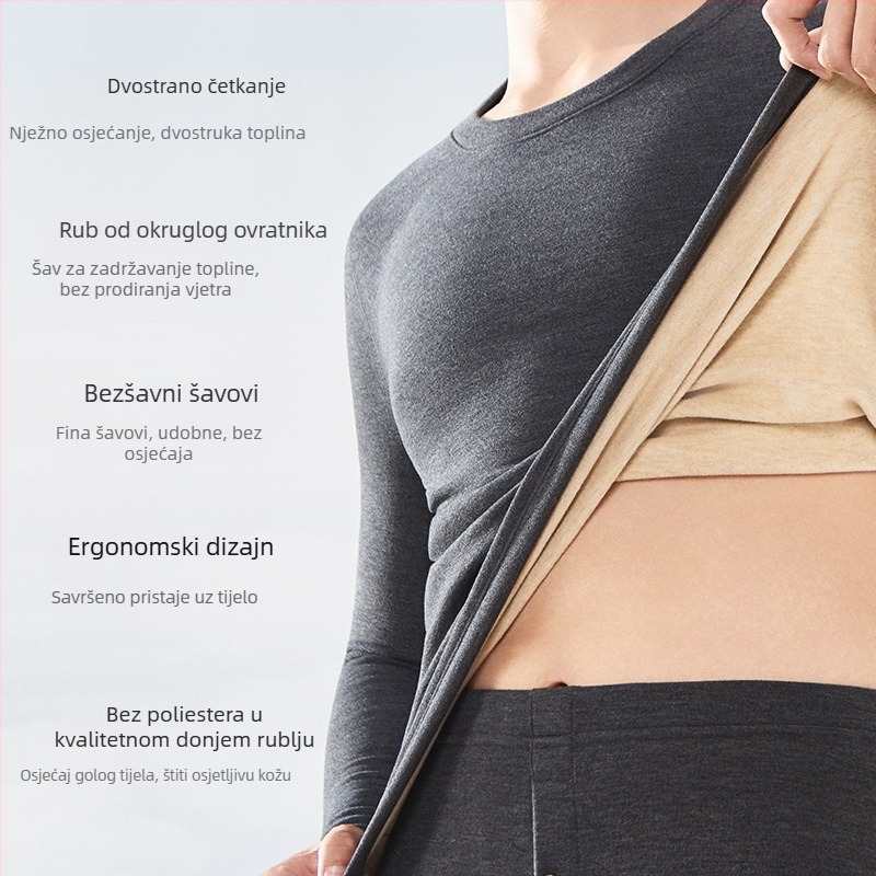 Muški termalni komplet od Derong cashmere-silk, antibakterijski, ekstra debeli dvostruki sloj tkanine (301–350 g/m2), V‑izrez, baza ili vanjski sloj, za jesen-zimu
