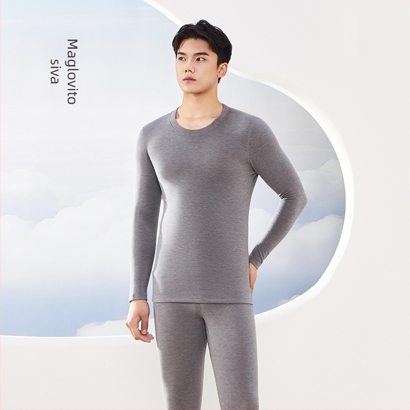 Muški termalni komplet od Derong cashmere-silk, antibakterijski, ekstra debeli dvostruki sloj tkanine (301–350 g/m2), V‑izrez, baza ili vanjski sloj, za jesen-zimu