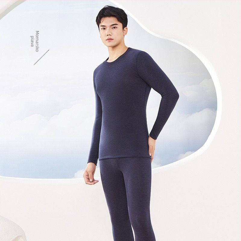 Muški termalni komplet od Derong cashmere-silk, antibakterijski, ekstra debeli dvostruki sloj tkanine (301–350 g/m2), V‑izrez, baza ili vanjski sloj, za jesen-zimu