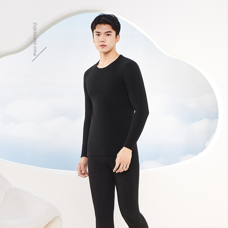 Muški termalni komplet od Derong cashmere-silk, antibakterijski, ekstra debeli dvostruki sloj tkanine (301–350 g/m2), V‑izrez, baza ili vanjski sloj, za jesen-zimu