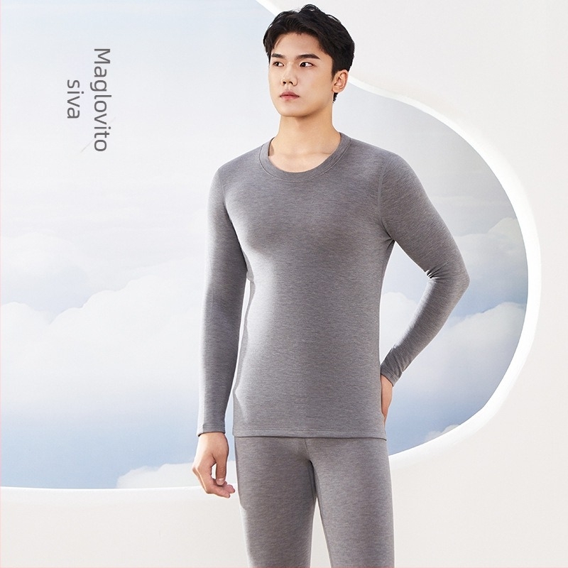 Muški termalni komplet od Derong cashmere-silk, antibakterijski, ekstra debeli dvostruki sloj tkanine (301–350 g/m2), V‑izrez, baza ili vanjski sloj, za jesen-zimu