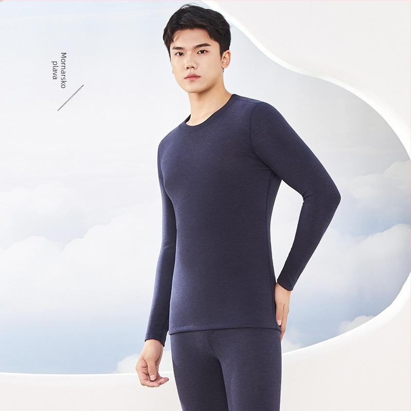 Muški termalni komplet od Derong cashmere-silk, antibakterijski, ekstra debeli dvostruki sloj tkanine (301–350 g/m2), V‑izrez, baza ili vanjski sloj, za jesen-zimu
