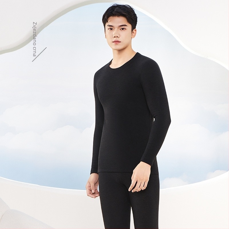 Muški termalni komplet od Derong cashmere-silk, antibakterijski, ekstra debeli dvostruki sloj tkanine (301–350 g/m2), V‑izrez, baza ili vanjski sloj, za jesen-zimu