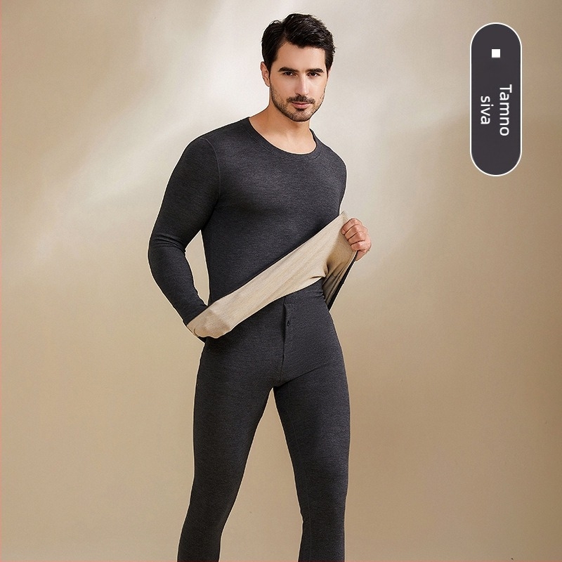 Muški termalni komplet od Derong cashmere-silk, antibakterijski, ekstra debeli dvostruki sloj tkanine (301–350 g/m2), V‑izrez, baza ili vanjski sloj, za jesen-zimu