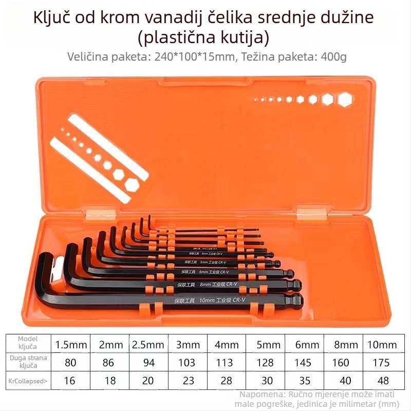 Bosite set šestougaonih ključeva – alati za odvijanje i odvijače, krom-vanadijska čelika / S2 čelik, nikl pločato