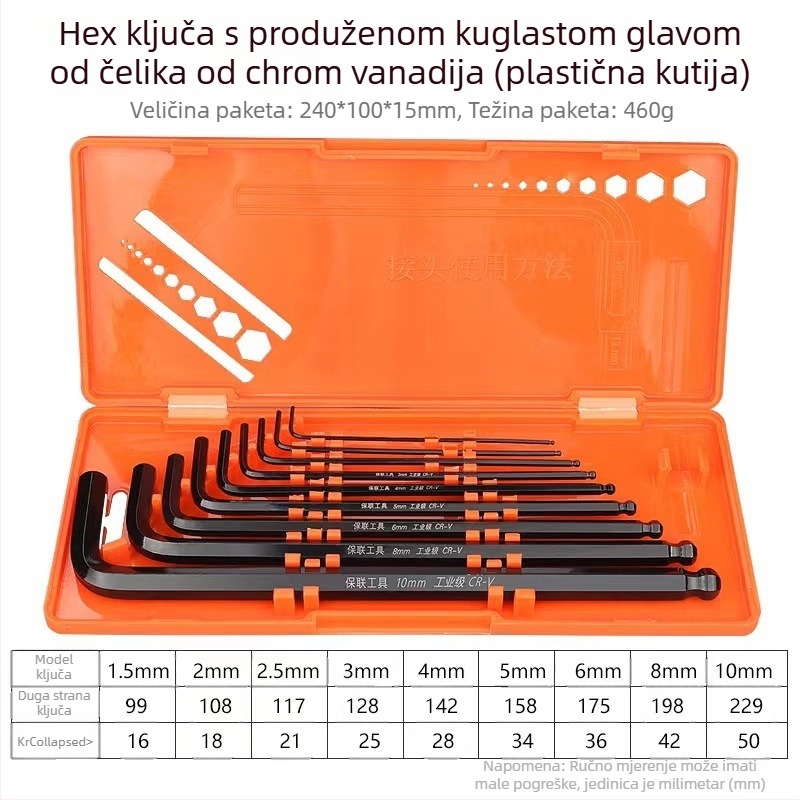 Bosite set šestougaonih ključeva – alati za odvijanje i odvijače, krom-vanadijska čelika / S2 čelik, nikl pločato