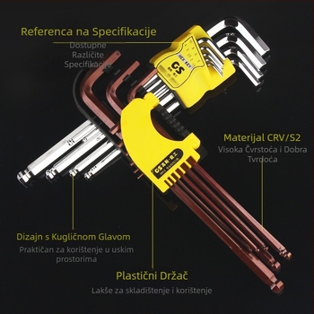GSNG set od devet ključeva s kugličnom glavom, krom-vanadij čelik, metrički standard