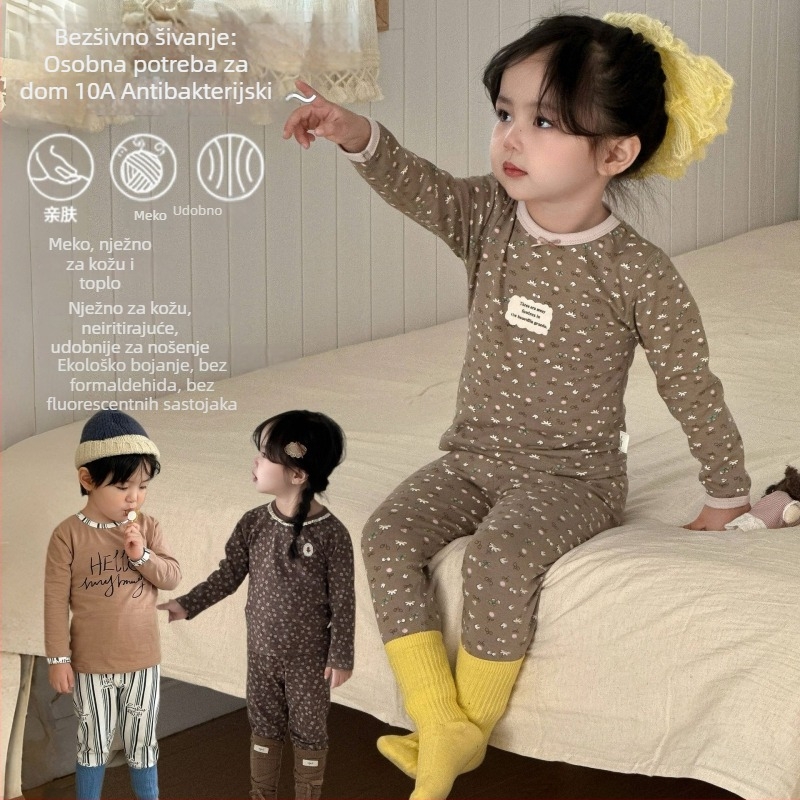 Dječji jesenski Lycra bezšivni set, unisex - 95% pamuk, antibakterijski 10A, ležerni stil, Jesen 2025