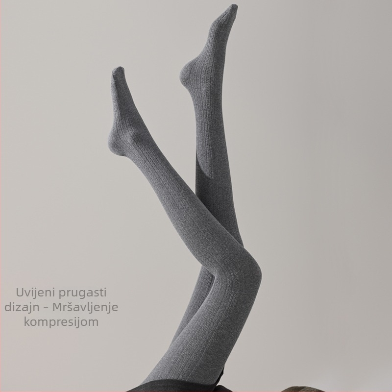 Depth Factory Ženske pantyhose s kabelastim vertikalnim prugama, pamuk, japanski stil, tamno siva, proljeće jesen zima
