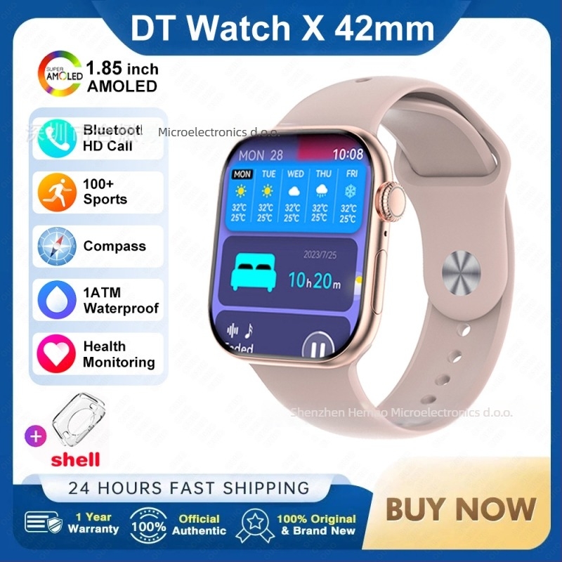 DT WATCH X mini pametni sat s Bluetooth pozivom, AMOLED zaslon, aluminijsko kućište, silikonski remen, kompatibilan s Androidom
