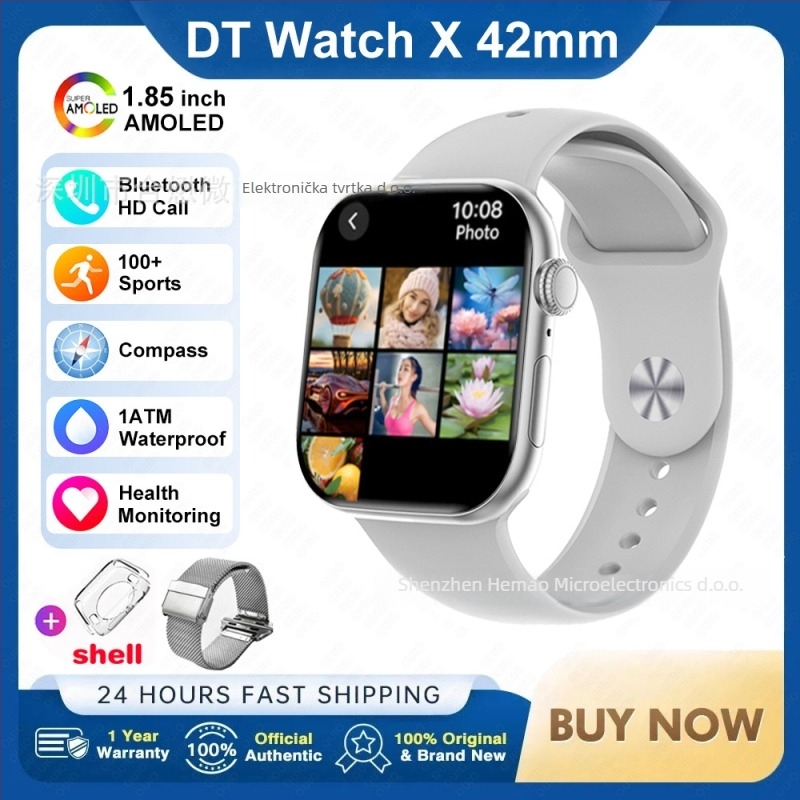 DT WATCH X mini pametni sat s Bluetooth pozivom, AMOLED zaslon, aluminijsko kućište, silikonski remen, kompatibilan s Androidom
