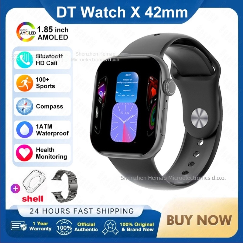 DT WATCH X mini pametni sat s Bluetooth pozivom, AMOLED zaslon, aluminijsko kućište, silikonski remen, kompatibilan s Androidom