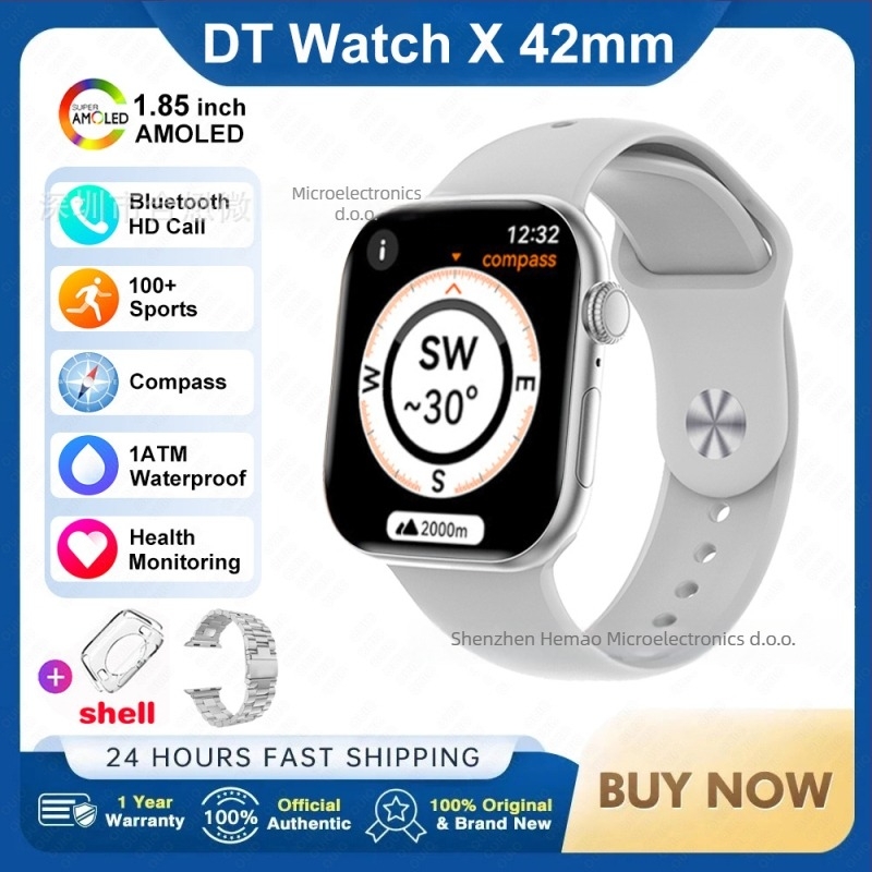 DT WATCH X mini pametni sat s Bluetooth pozivom, AMOLED zaslon, aluminijsko kućište, silikonski remen, kompatibilan s Androidom