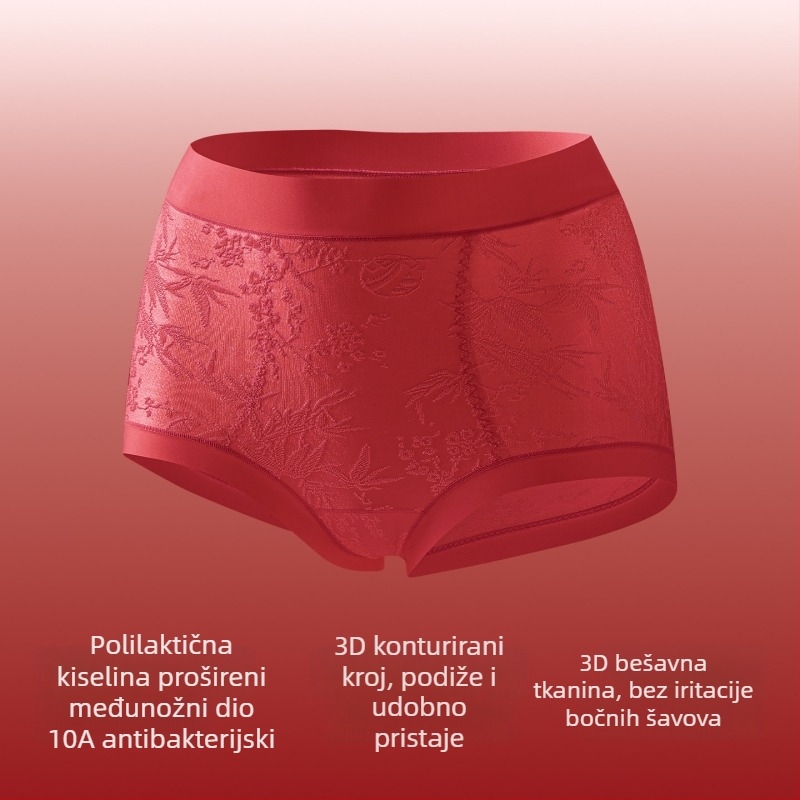 Crvene ženske gaćice s visokim strukom za oblikovanje trbuha i podizanje bokova, antibakterijska intimna zona