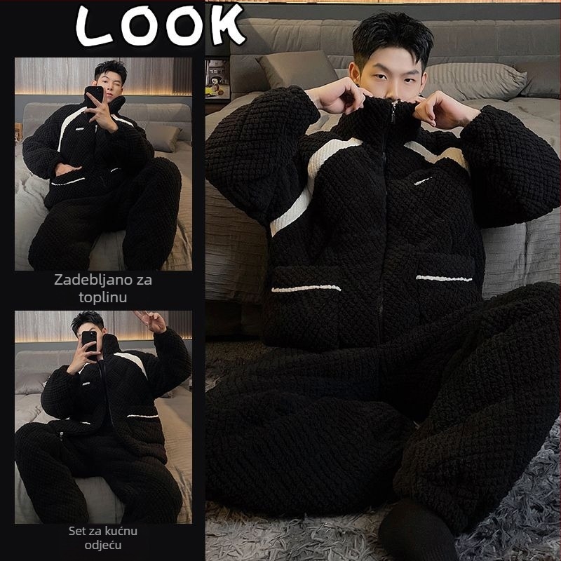 Pidžama od elastičnog pamuka s dugim rukavima, kvadratni ovratnik, održava toplinu