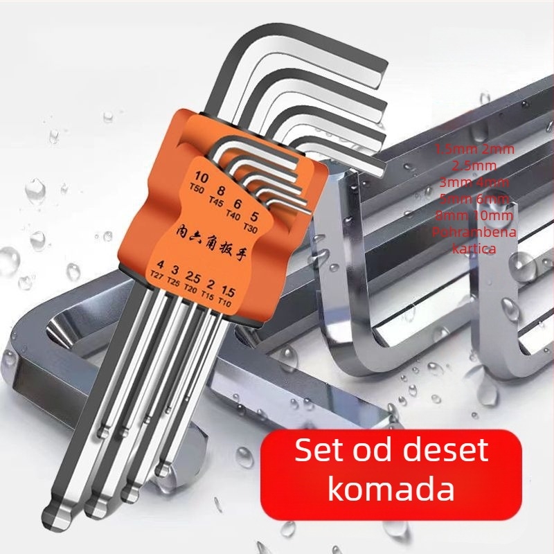 Set unutarnjih šesterokutnih ključeva, L-oblik, deset komada, od krom-molibden-vanadijske čelika visoke tvrdoće