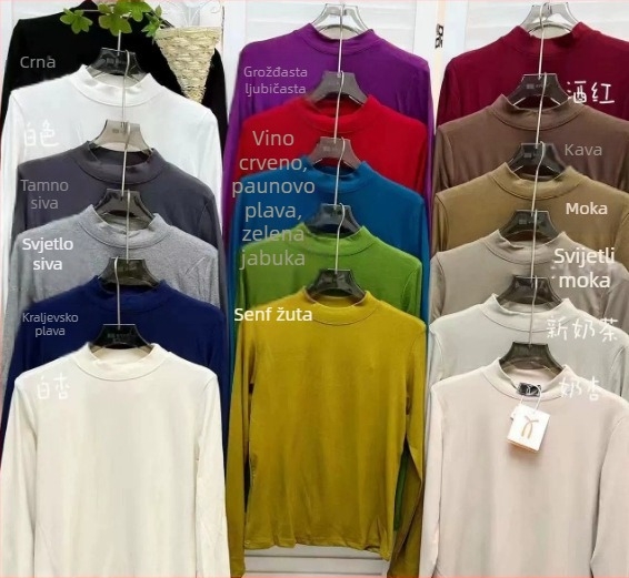 Modalni bazni gornji dio s polu-visokim ovratnikom, dugi rukavi, labav kroj, zima 2025