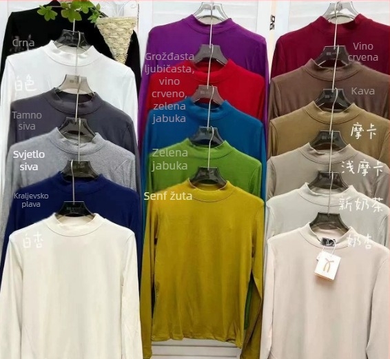 Modalni bazni gornji dio s polu-visokim ovratnikom, dugi rukavi, labav kroj, zima 2025