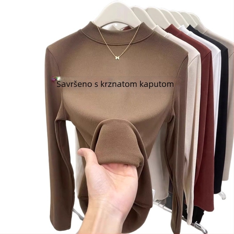 Modalni bazni gornji dio s polu-visokim ovratnikom, dugi rukavi, labav kroj, zima 2025