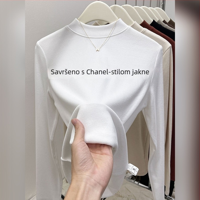 Modalni bazni gornji dio s polu-visokim ovratnikom, dugi rukavi, labav kroj, zima 2025