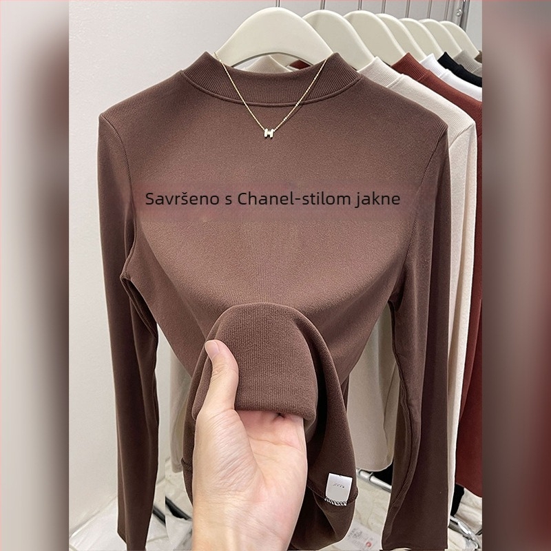 Modalni bazni gornji dio s polu-visokim ovratnikom, dugi rukavi, labav kroj, zima 2025