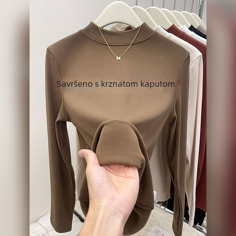 Modalni bazni gornji dio s polu-visokim ovratnikom, dugi rukavi, labav kroj, zima 2025
